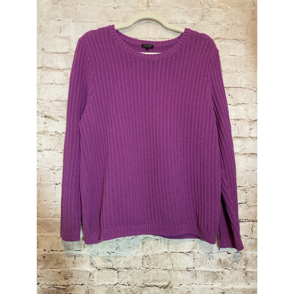 Talbots Pullover Sweater XL‎ Petite Chunky Knit Button Sleeves In Magenta Purple